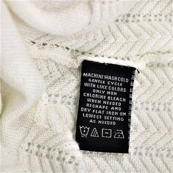 Sweater Short Sleeve Round Split Neck Chevron Hem Patten Ivory Womens Petite XL - Picture 7 of 7